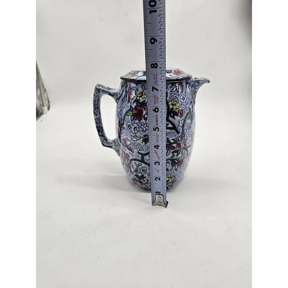 Ringtons Tea Merchants Maling Ware Blue Chinz Hot Water Coffee Pitcher‎ W/ Lid